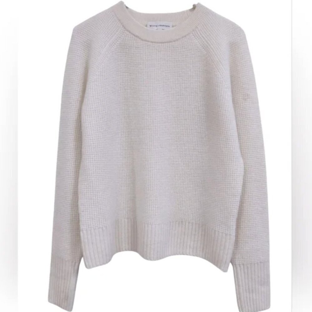 White+ Warren 100% Cashmere Rib Trim Crewneck Sweater XS light tan